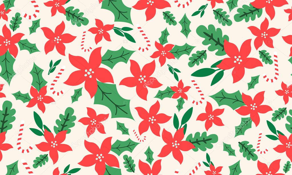 Beautiful Christmas red flower, with antique floral decor pattern.