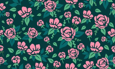 Sevgililer Günü için zarif pembe gül çiçeği, kusursuz çiçek desenli arka plan.