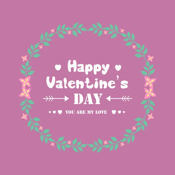 Unikt mönster blad och blommig ram, för romantisk glad Valentine gratulationskort mall design. Vektor — Stock vektor