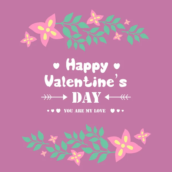 Romantic design of pink floral frame, for happy valentine greeting card. Vector — 스톡 벡터