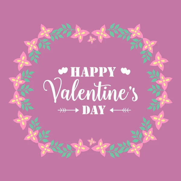 Söt rosa krans ram, för glad Valentine tapet gratulationskort design. Vektor — Stock vektor