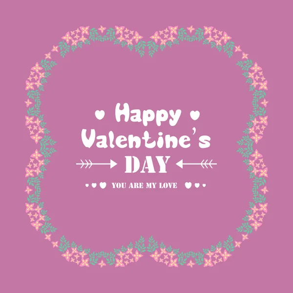 Adorno romántico de marco floral rosa, para feliz tarjeta de felicitación elegante de San Valentín. Vector — Archivo Imágenes Vectoriales
