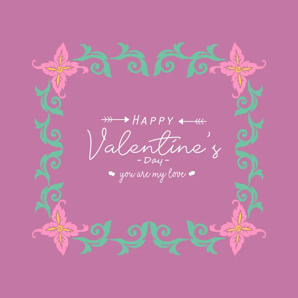 Wunderschöner rosafarbener Kranzrahmen und einzigartiges Blattmuster, für ein fröhliches Valentinstags-Grußkartendesign. Vektor — Stockvektor