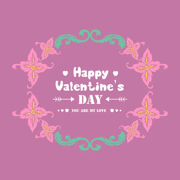 Rosafarbener Blumenrahmen und einzigartiges Blattmuster, für fröhliches Valentinsposter-Design. Vektor — Stockvektor