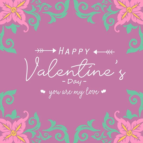 Romantic design of pink floral frame, for happy valentine invitation card decor. Vector — Stock Vector