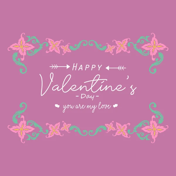 Pattern leaf and floral frame elegant, with magenta background, for happy valentine poster design. Vector — Stock Vector