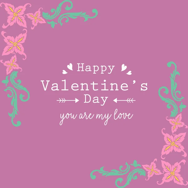 Happy valentine greeting card template design, with beautiful leaf and wreath frame. Vector — Stock Vector