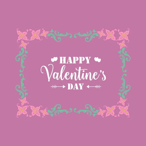 Pattern of leaf and pink flower frame, for happy valentine invitation card decor. Vector — Stock Vector