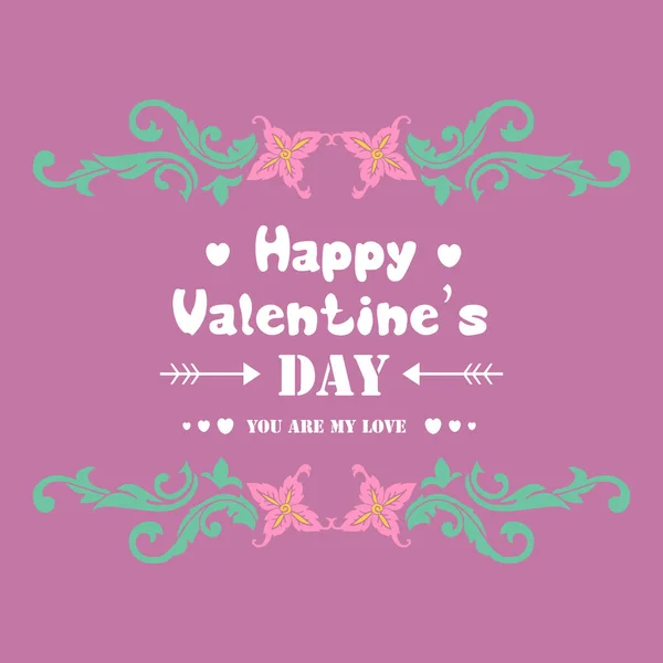Blattmuster und rosa Blumenrahmen, für ein fröhliches Valentinstags-Einladungskartendekor. Vektor — Stockvektor
