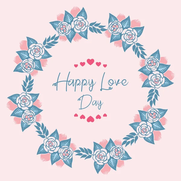 エレガントな幸せな愛の日のグリーティングカードのための美しい葉とバラの花のフレームのデザイン。ベクトル — ストックベクタ