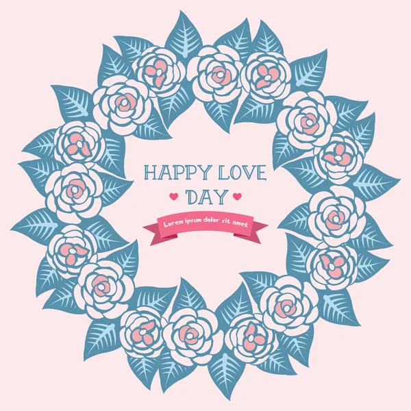 Mooi blad en rose bloem frame ontwerp, voor elegante gelukkige liefde dag wenskaart. Vector — Stockvector