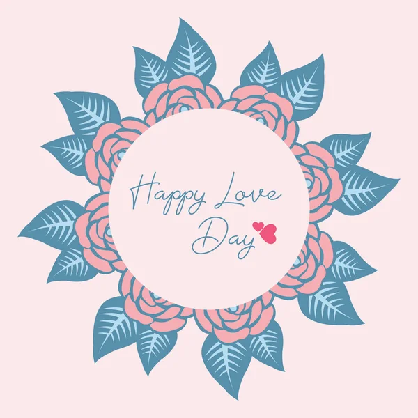 Forma del patrón de la hoja y el marco de flores de rosa, para el diseño del fondo de pantalla del día del amor feliz. Vector — Archivo Imágenes Vectoriales