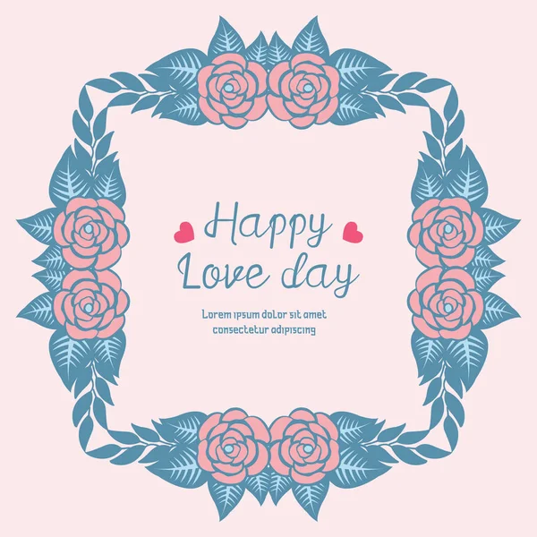 Decorative of leaf and rose flower frame, for romantic happy love day greeting card design. Vector — 스톡 벡터