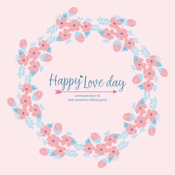 Happy love day invitation card design, with peach wreath beautiful. Vector — 스톡 벡터