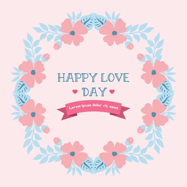 Prachtige perzik bloem frame en unieke blad patroon, voor gelukkige liefde dag wenskaart ontwerp. Vector — Stockvector