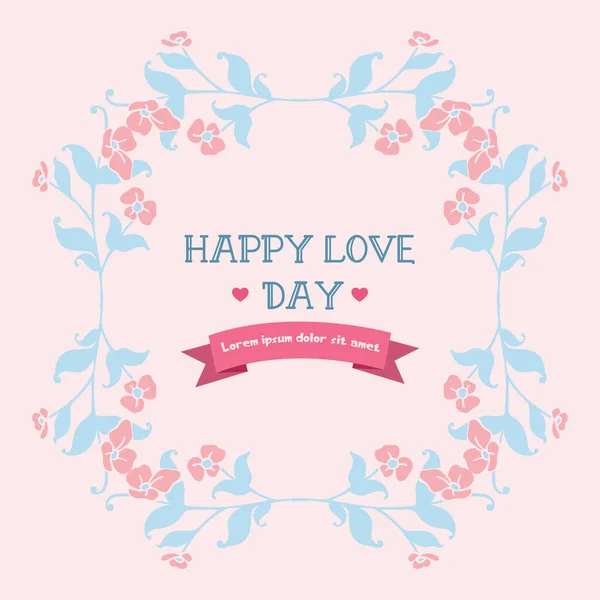 Forma antigua de la tarjeta de felicitación feliz día del amor, con linda hoja y marco de flores. Vector — Vector de stock