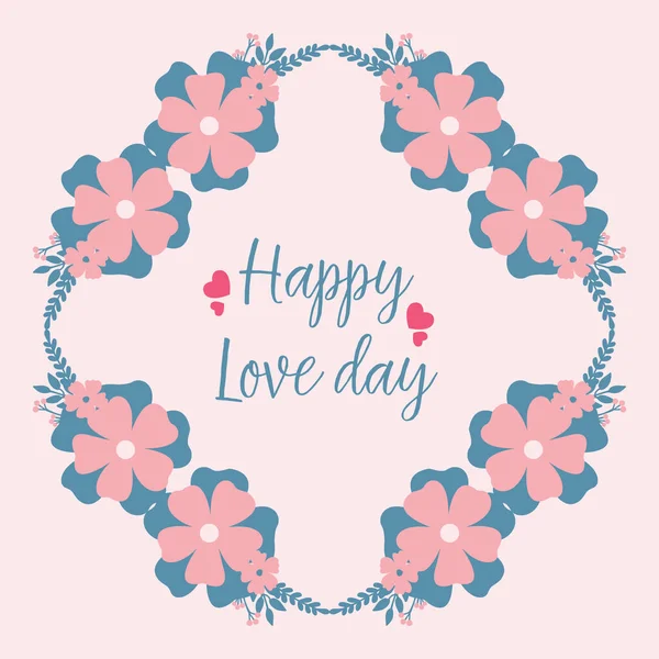Unikalny kształt szczęśliwy dzień miłosny kartka z pozdrowieniami, z bezszwowym liściem i ramką kwiatową. Wektor — Wektor stockowy