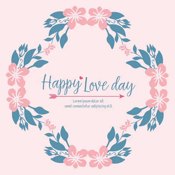 Happy love day uitnodiging kaart ontwerp, met prachtige unieke patroon blad en perzik krans. Vector — Stockvector