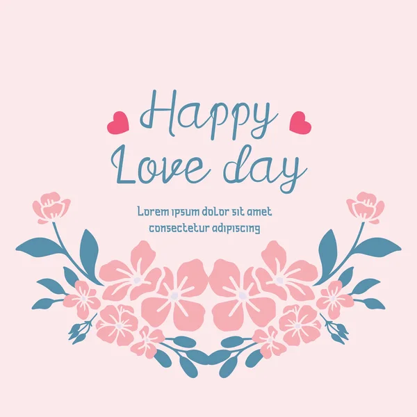 Elegant Happy love day greeting card design, with leaf and peach seamless wreath frame. Vector — 스톡 벡터