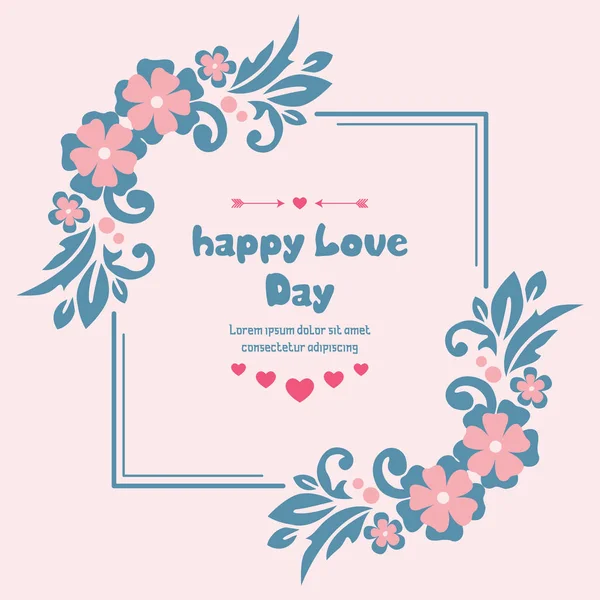 प्यारा खुश प्यार दिन ग्रीटिंग कार्ड वॉलपेपर डिजाइन के लिए, पत्ती और फूल फ्रेम के रोमांटिक सजावटी। सदिश — स्टॉक वेक्टर