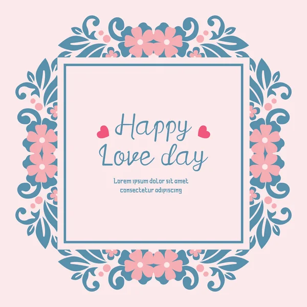 Romantiskt mönster av blad och blomstomme, för elegant glad kärlek dag gratulationskort design. Vektor — Stock vektor