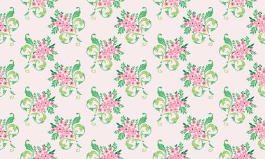 Kusursuz sevgililer günü çiçek desenli arka plan, yaprak ve güzel çiçek çizimi.