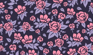 Valentine için çiçek desenli arka plan, pembe çiçek ve yaprak moru eşsiz tasarımı.