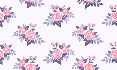 Valentine için çiçek desenli arka plan, pembe çiçek ve yaprak moru eşsiz tasarımı.