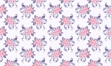 Sevgililer günü için güzel pembe çiçek, zarif bir yaprak ve çiçek desenli.