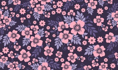 Sevgililer Günü için çiçek desenli arkaplan, yaprak ve çiçeklerin benzersiz çizimi.