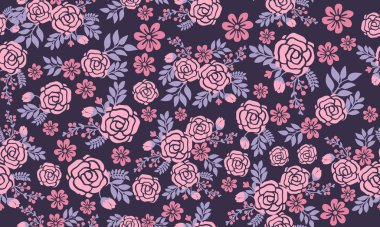 Sevgililer günü için romantik pembe çiçek, modern yaprak ve çiçek desenli.