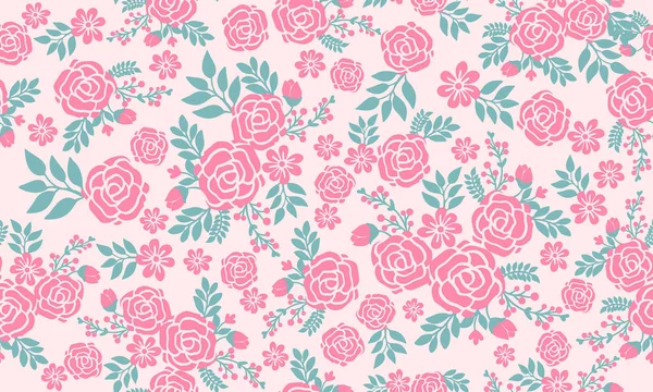 バレンタインのための美しいピンクの花、エレガントな葉と花のパターンのデザイン. — ストックベクタ