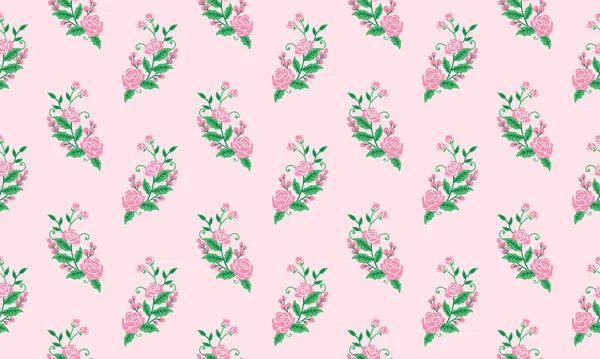 Patrón de flor rosa de San Valentín único, con dibujo simple de hoja y flor . — Vector de stock