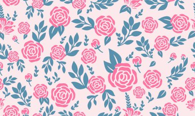 Kusursuz sevgililer günü çiçeği desenli, yapraklı ve pembe gül çiçekli..