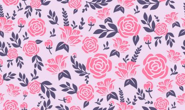 Sevgililer Günü çiçek desenli arka plan, güzel yaprak ve çiçek çizimi.