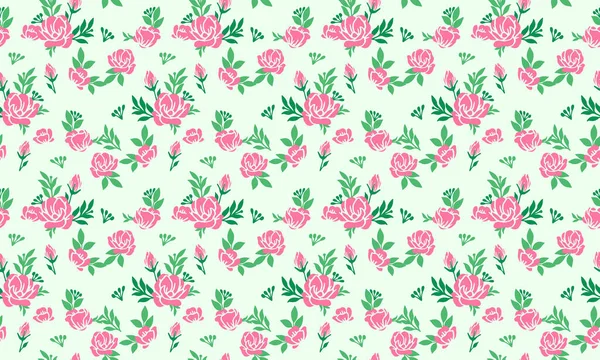 美しいピンクのバラとユニークなパターンの葉のデザインとバレンタインの花のパターンの背景. — ストックベクタ
