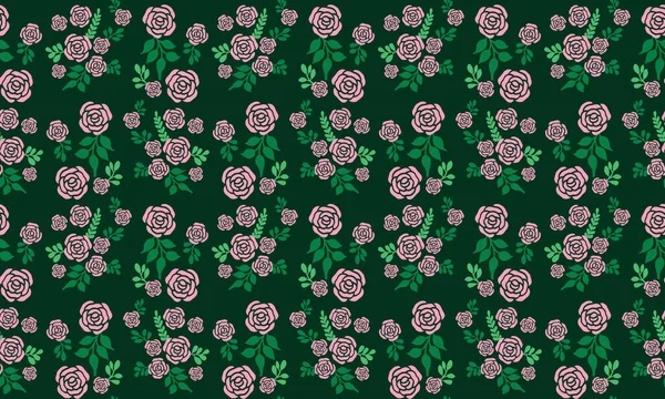Valentijn bloemenpatroon achtergrond, met mooie roze roos en unieke patroon blad ontwerp. — Stockvector