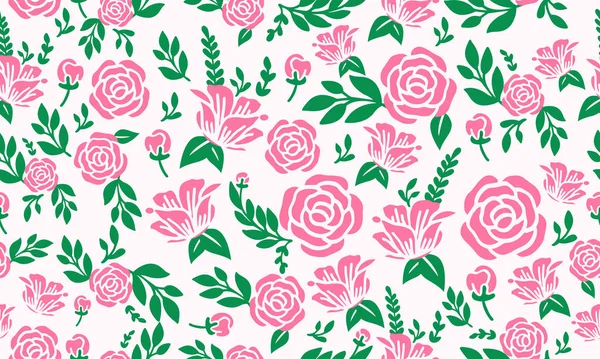 Valentine floral pattern background, with beautiful pink rose and unique pattern leaf design. — Stock Vector