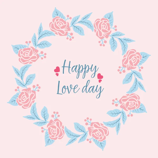 Elegancki wzór liści i ramki kwiatowej, na szczęśliwy dzień miłosny projekt kartki okolicznościowej. Wektor — Wektor stockowy