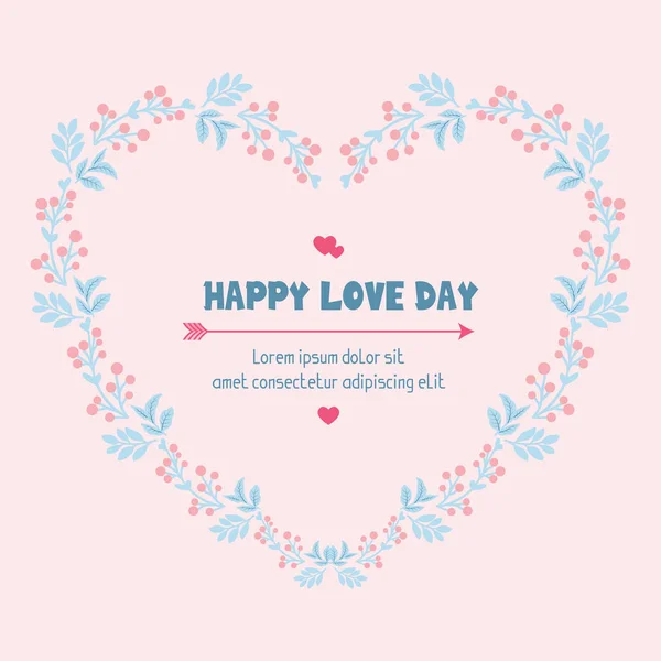 Leaf and flower seamless design frame, for happy love day greeting card design. Vector — 스톡 벡터