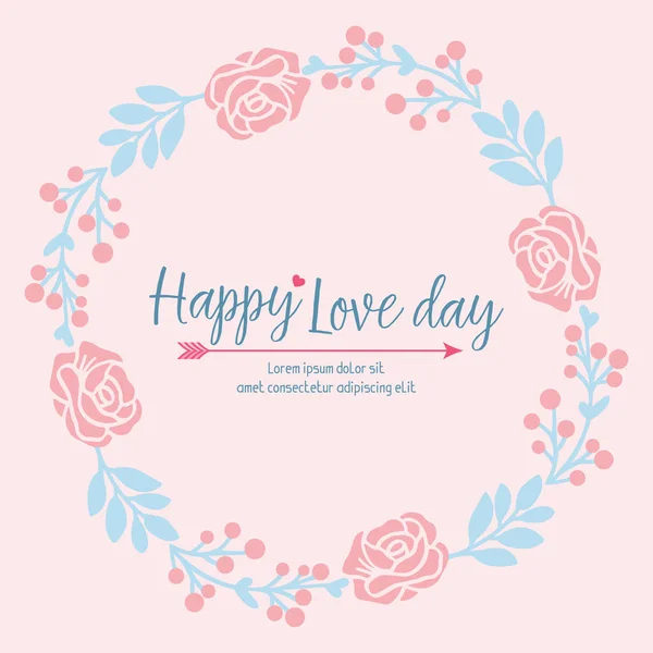 Romantisch decoratief van blad en bloem frame, voor elegante gelukkige liefde dag uitnodiging kaart sjabloon ontwerp. Vector — Stockvector