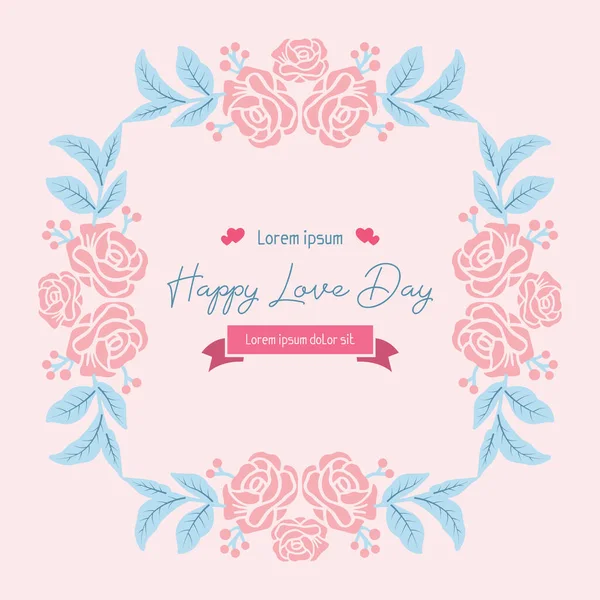 Šťastný den lásky blahopřání design, s jedinečným vzorem listů a květinové rám. Vektor — Stockový vektor