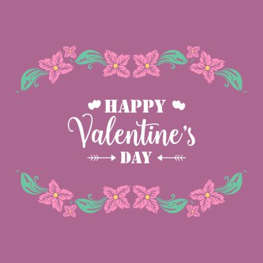 Romantik yaprak ve pembe çiçek çerçeveli zarif bir sevgililer günü davetiyesi tasarımı. Vektör