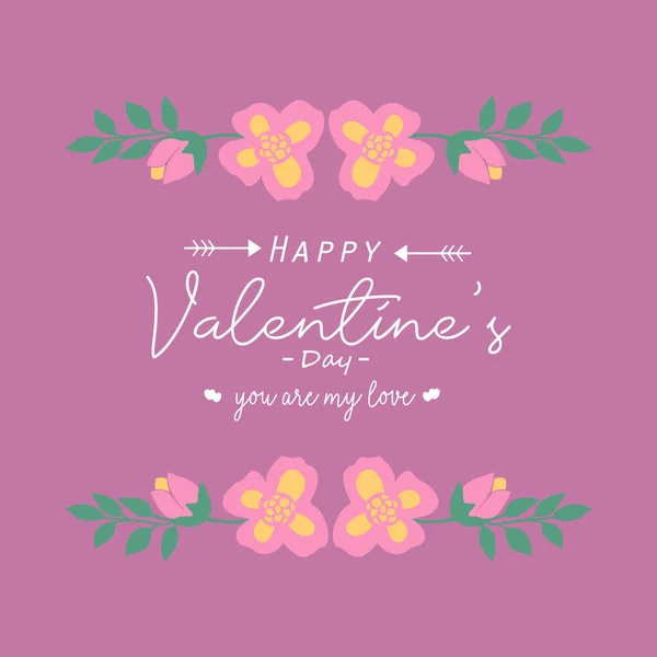 Pink and yellow wreath frame decor, with elegant magenta background, for happy valentine greeting card design. Vector — Stock Vector