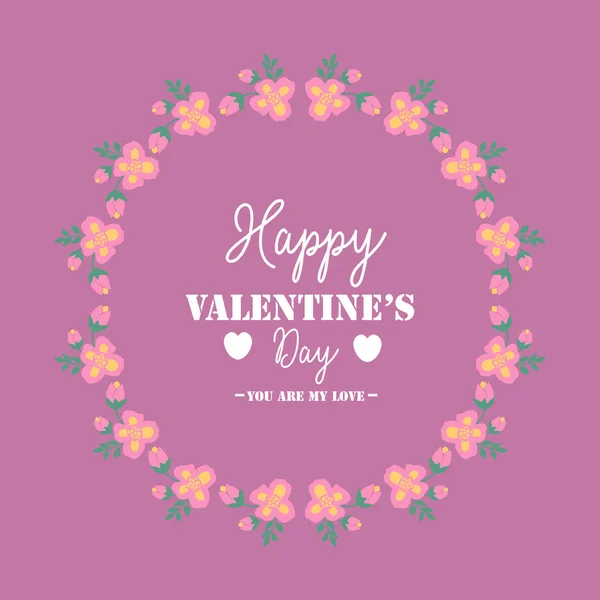 Pink and yellow wreath frame decor, with elegant magenta background, for happy valentine greeting card design. Vector — Stock Vector