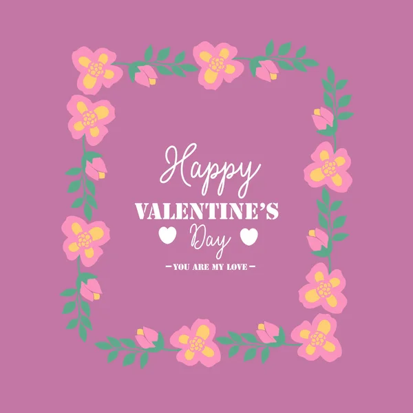 Beautiful pink and yellow floral frame, for romantic happy valentine greeting card design. Vector — Stock Vector