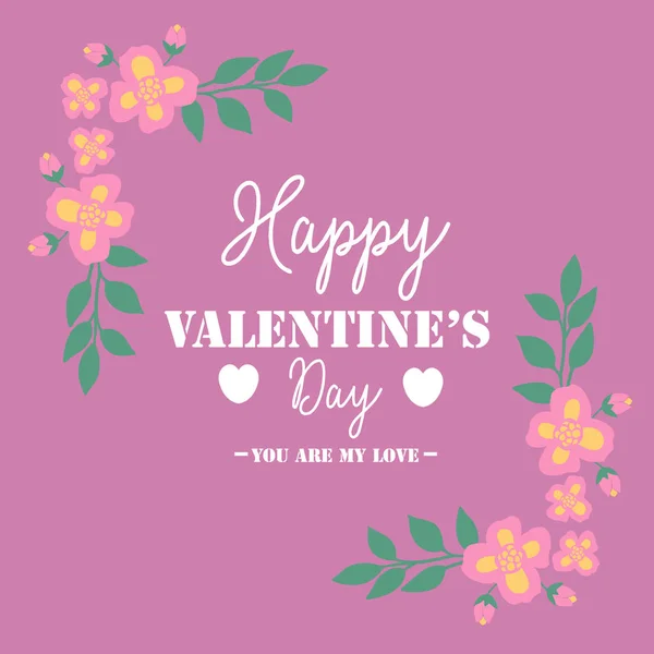 Schattig roze en geel bloemenframe, voor vrolijk Valentijn wenskaart ontwerp. Vector — Stockvector