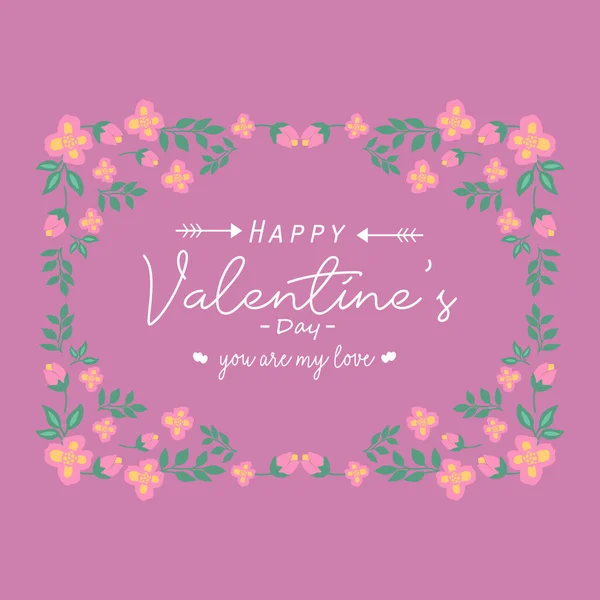 Happy valentine invitation card template design, with seamless leaf and floral frame. Vector — Stock Vector