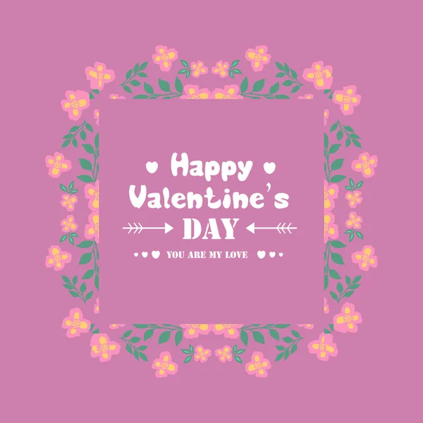 Diseño de hoja y marco floral sin costuras, para una feliz decoración de póster de San Valentín. Vector — Vector de stock