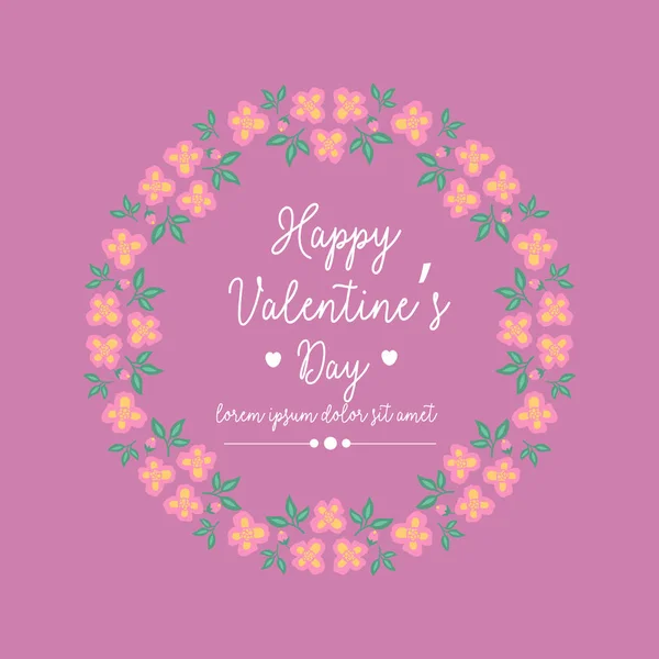 Romantic design of pink and yellow floral frame, for happy valentine invitation card decor. Vector — Stock Vector